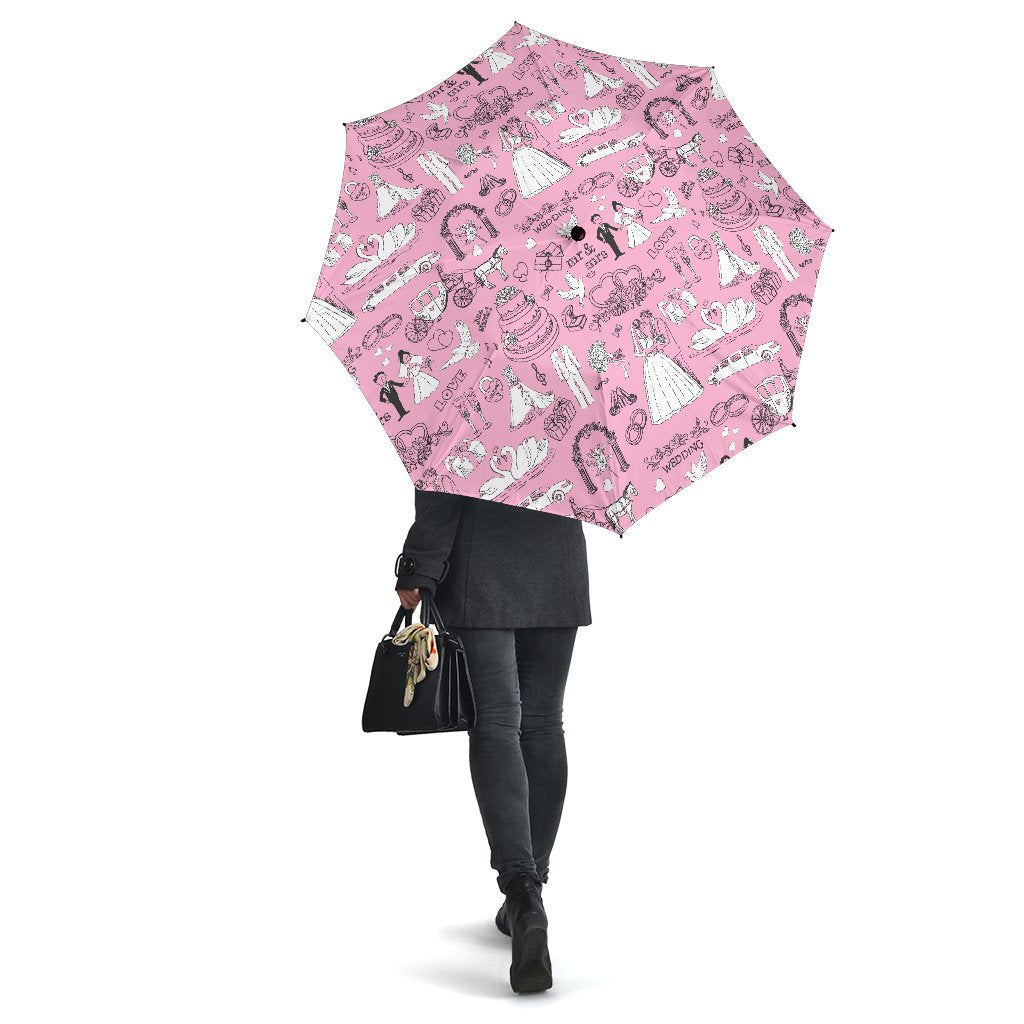 Wedding Pink Pattern Print Automatic Foldable Umbrella-grizzshop