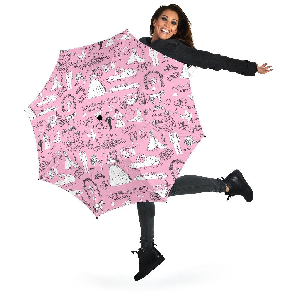 Wedding Pink Pattern Print Automatic Foldable Umbrella-grizzshop