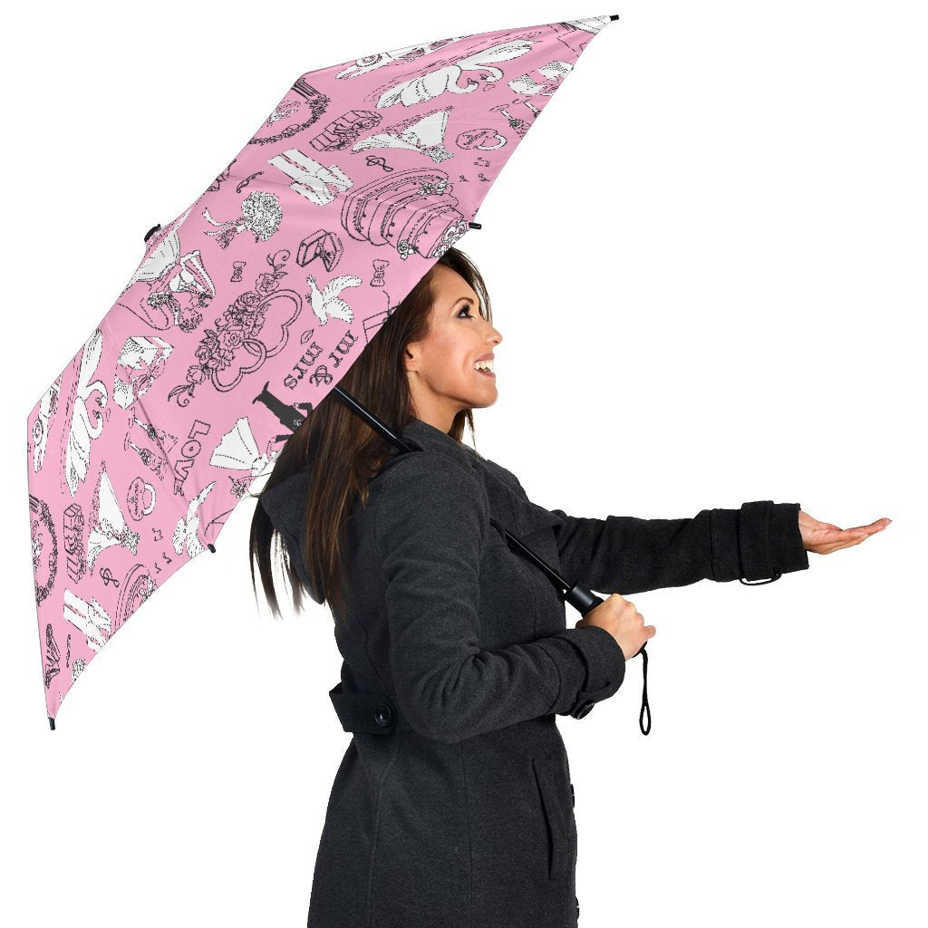 Wedding Pink Pattern Print Automatic Foldable Umbrella-grizzshop