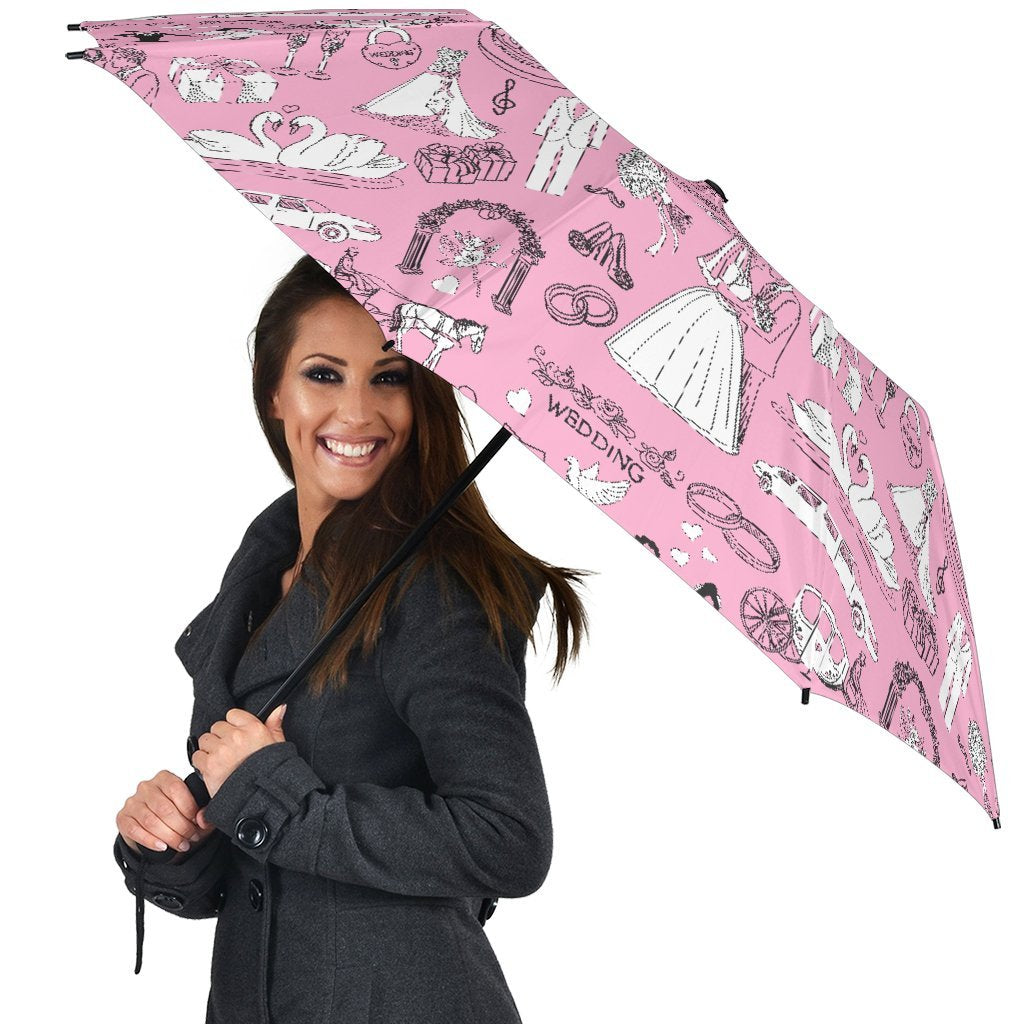 Wedding Pink Pattern Print Automatic Foldable Umbrella-grizzshop