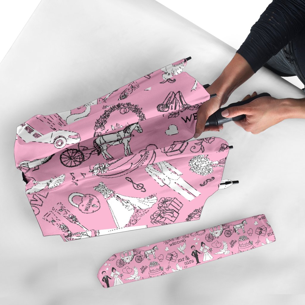 Wedding Pink Pattern Print Automatic Foldable Umbrella-grizzshop