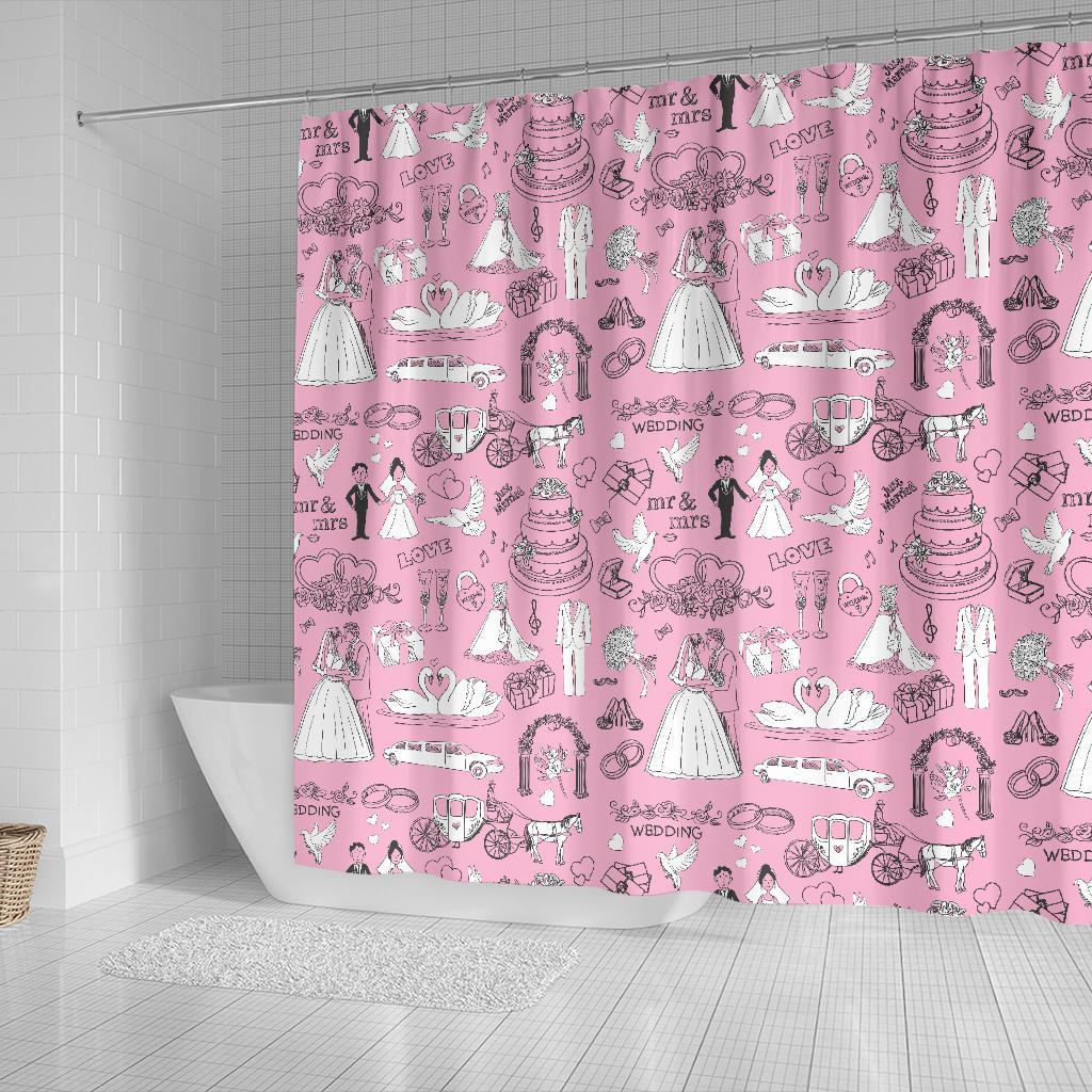 Wedding Pink Pattern Print Bathroom Shower Curtain-grizzshop