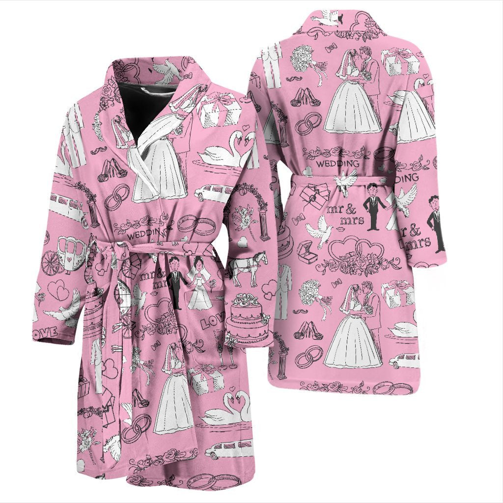 Wedding Pink Pattern Print Men Long Robe-grizzshop