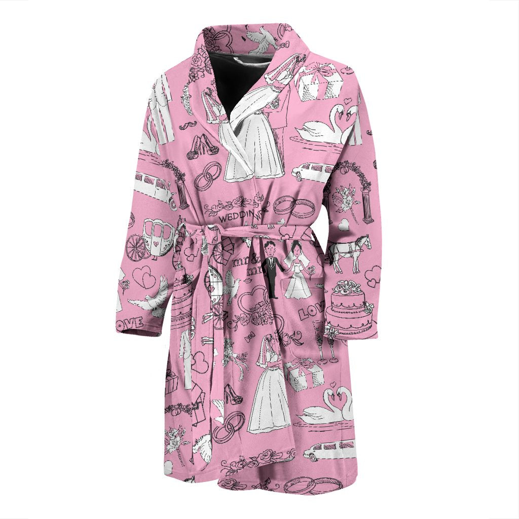 Wedding Pink Pattern Print Men Long Robe-grizzshop
