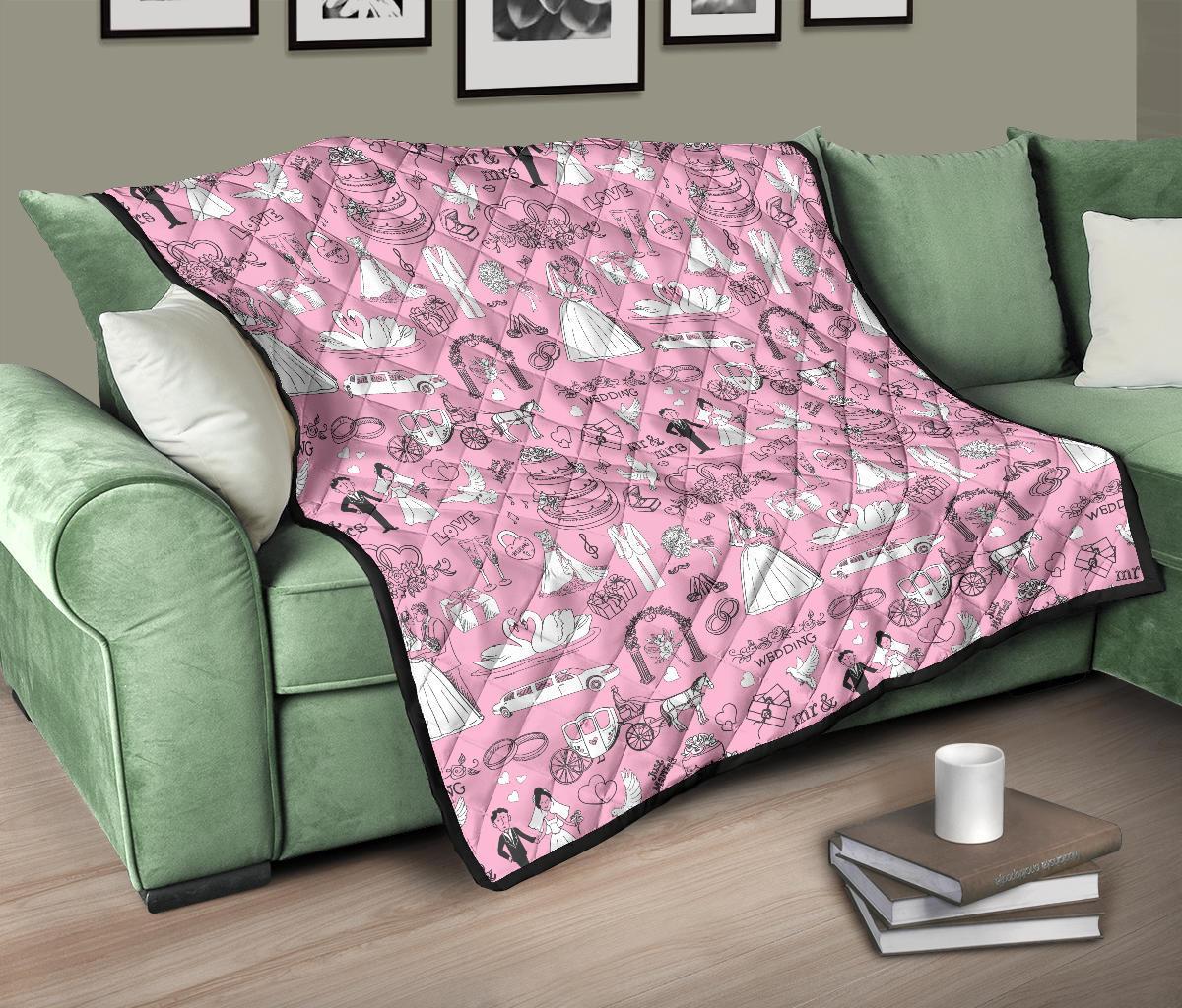 Wedding Pink Pattern Print Quilt-grizzshop