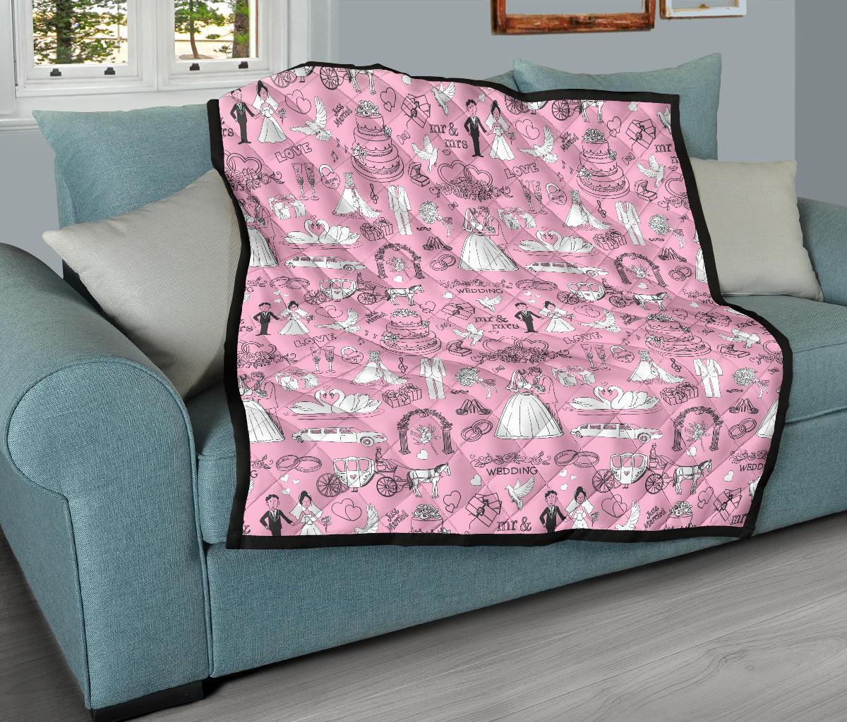 Wedding Pink Pattern Print Quilt-grizzshop