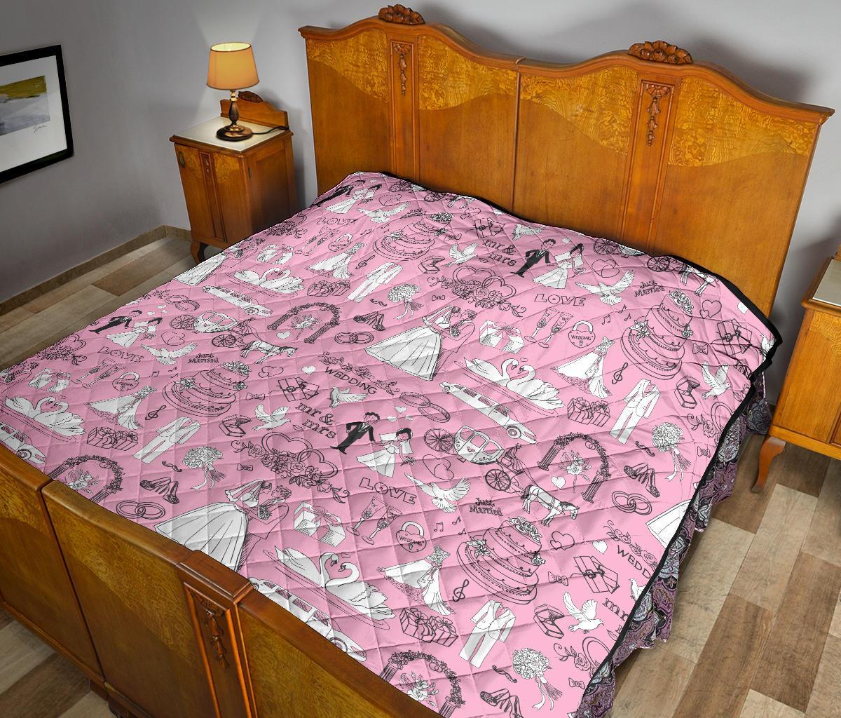 Wedding Pink Pattern Print Quilt-grizzshop