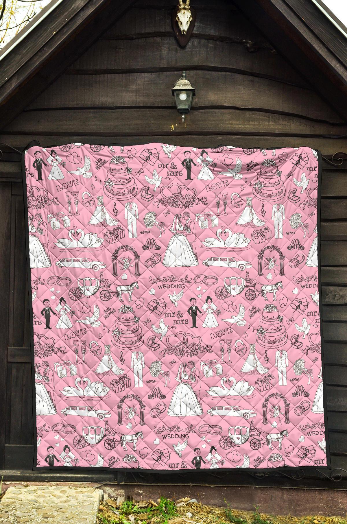 Wedding Pink Pattern Print Quilt-grizzshop