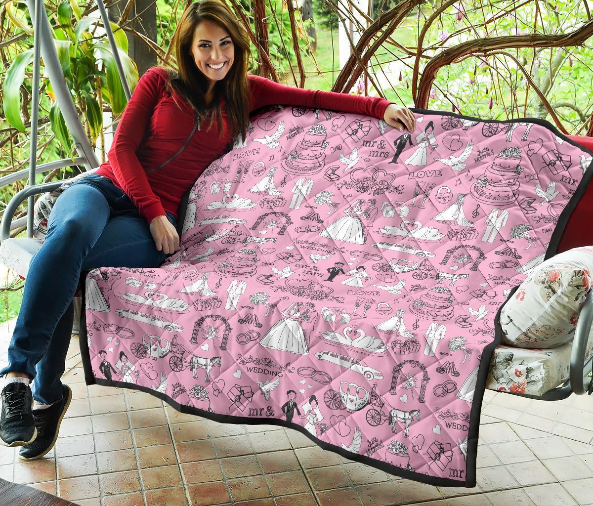 Wedding Pink Pattern Print Quilt-grizzshop