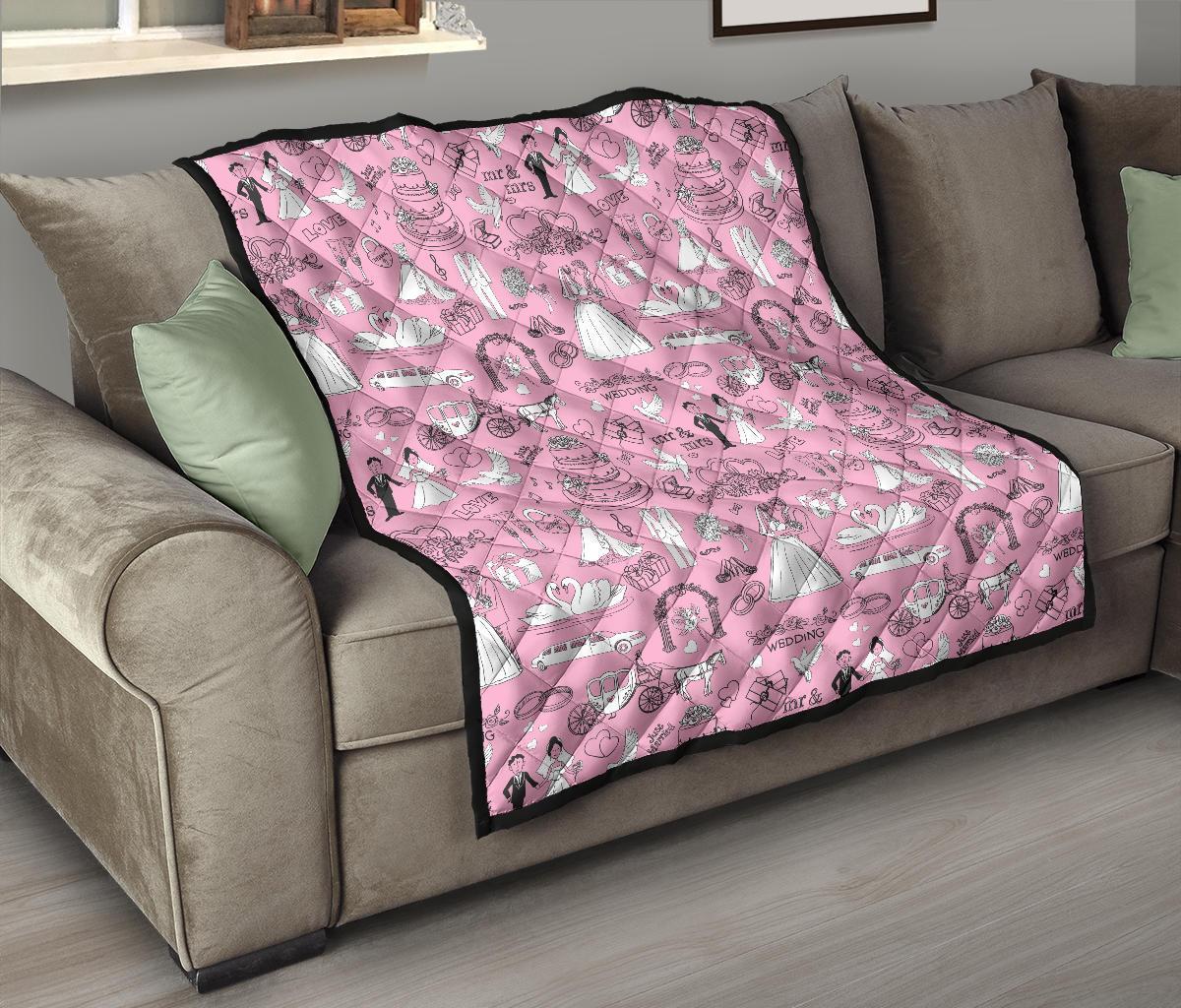 Wedding Pink Pattern Print Quilt-grizzshop