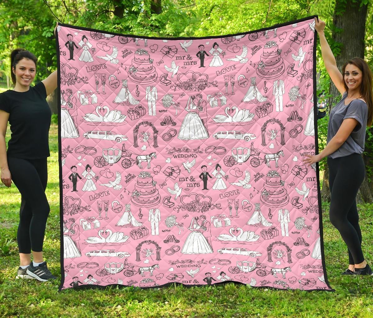 Wedding Pink Pattern Print Quilt-grizzshop