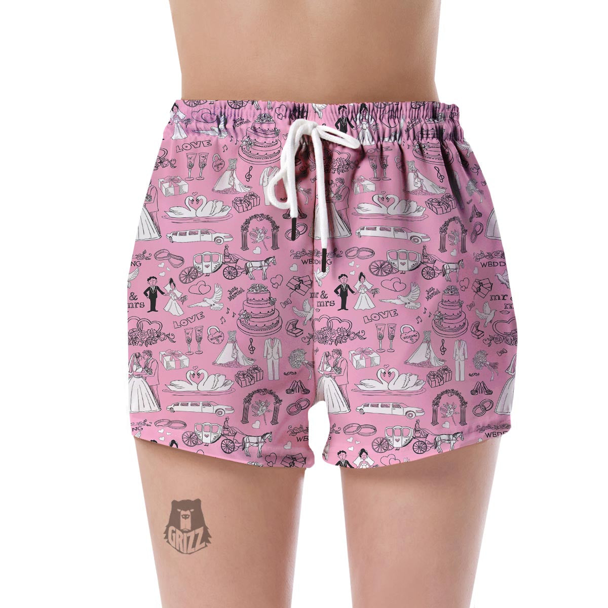 Wedding Pink Pattern Print Women's Shorts-grizzshop