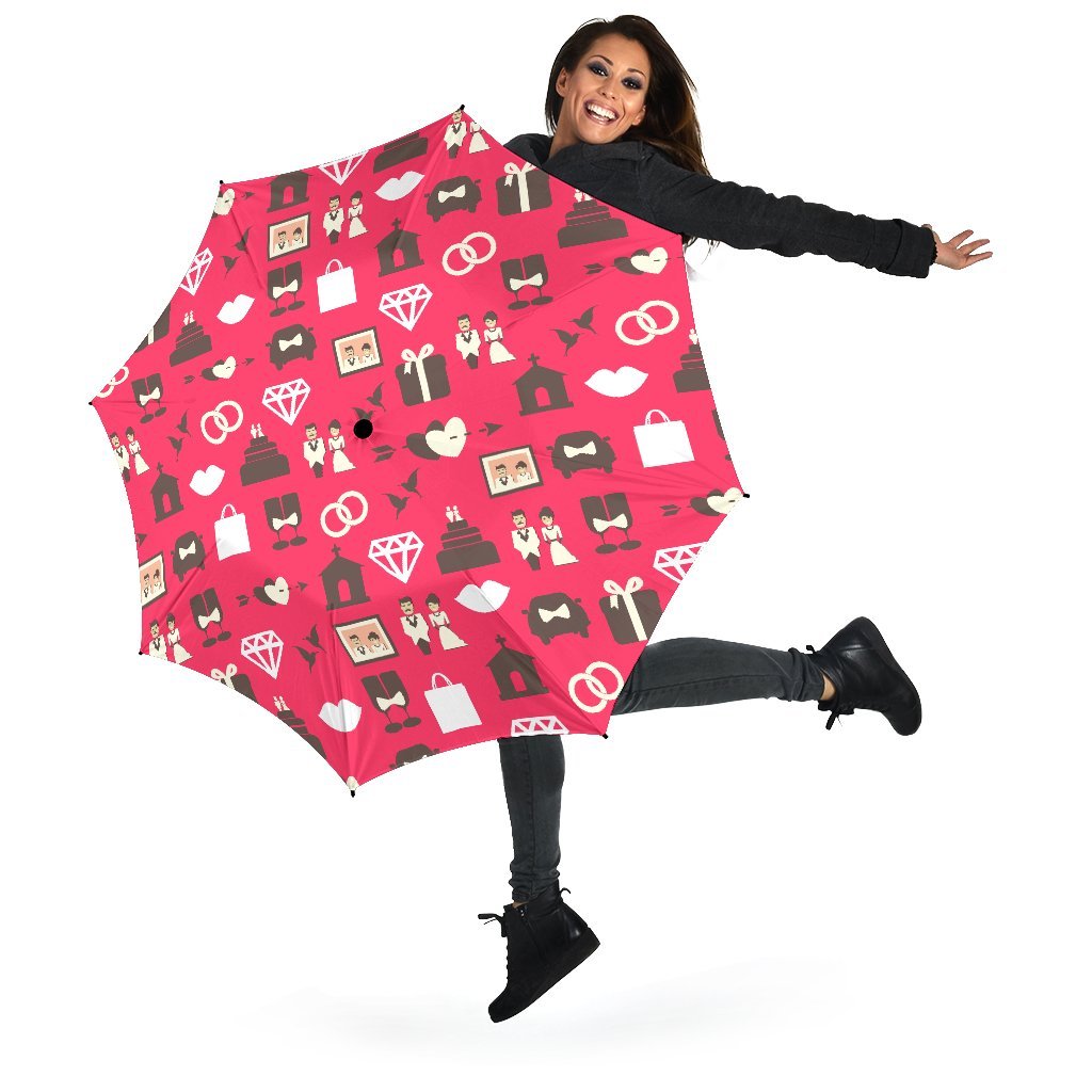 Wedding Pink Print Pattern Automatic Foldable Umbrella-grizzshop