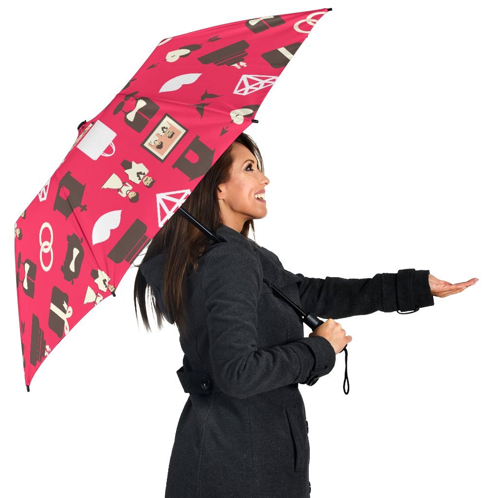 Wedding Pink Print Pattern Automatic Foldable Umbrella-grizzshop