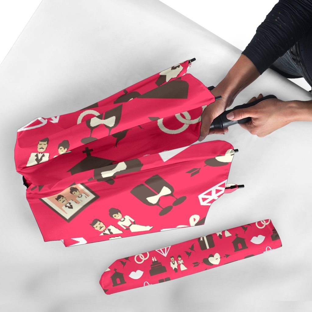 Wedding Pink Print Pattern Automatic Foldable Umbrella-grizzshop