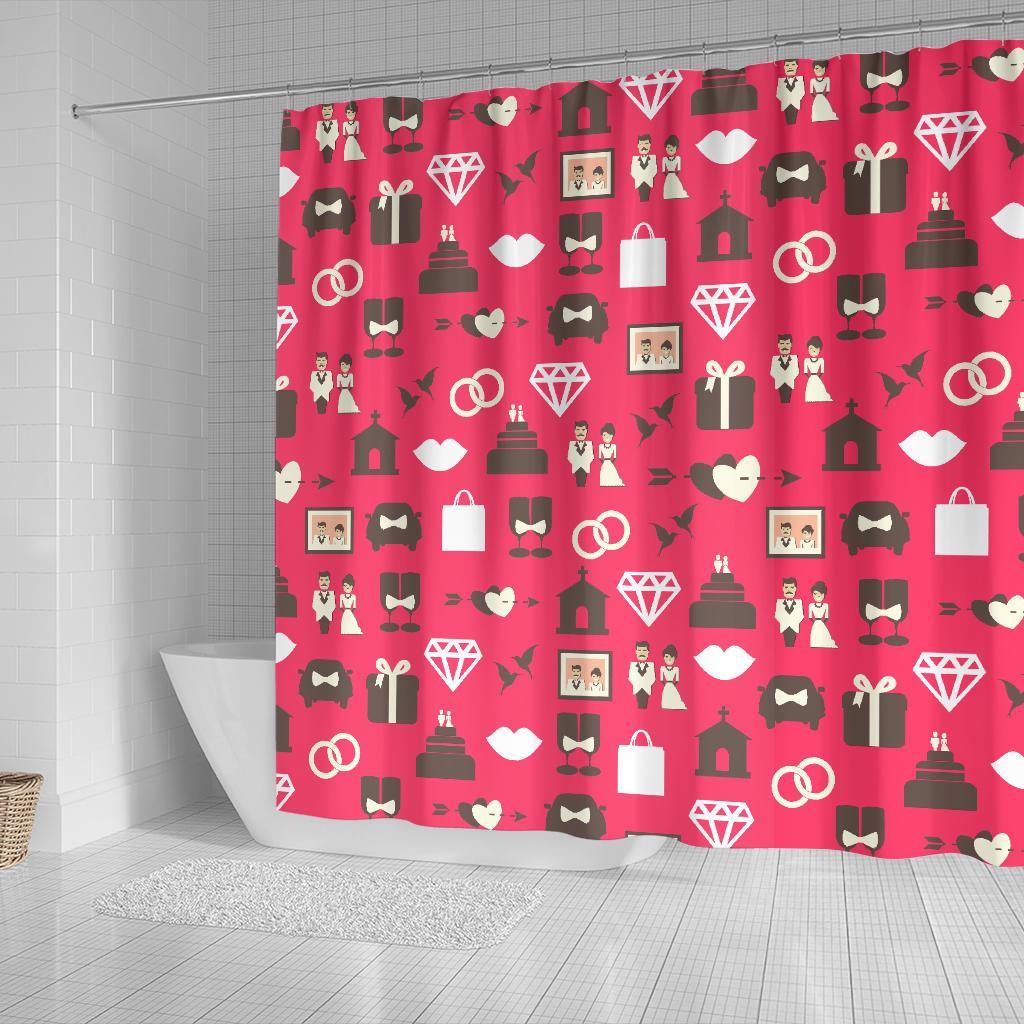 Wedding Pink Print Pattern Bathroom Shower Curtain-grizzshop