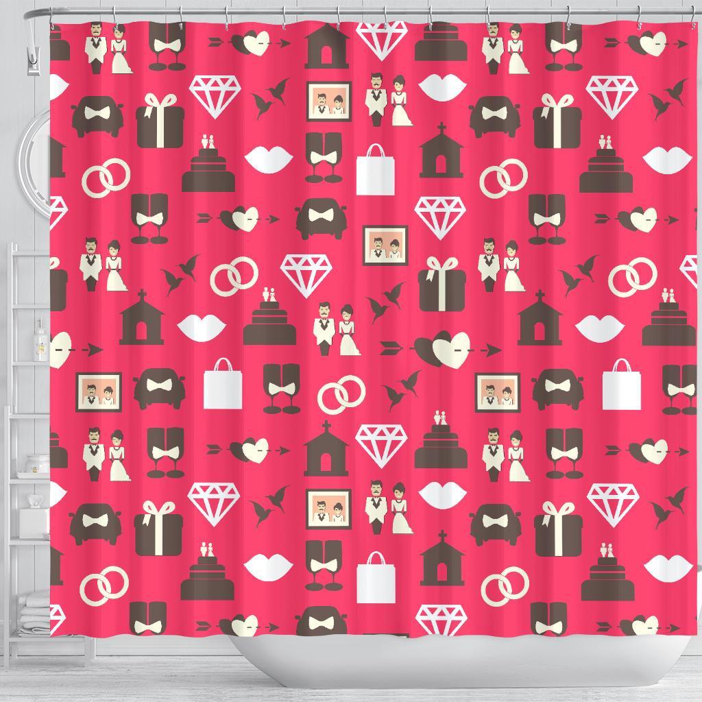 Wedding Pink Print Pattern Bathroom Shower Curtain-grizzshop