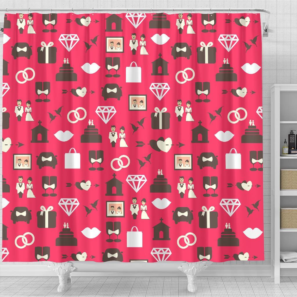 Wedding Pink Print Pattern Bathroom Shower Curtain-grizzshop