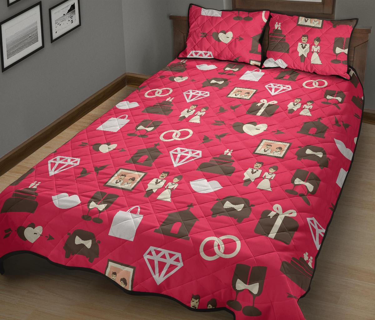 Wedding Pink Print Pattern Bed Set Quilt-grizzshop