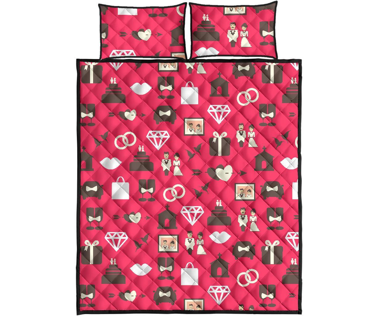 Wedding Pink Print Pattern Bed Set Quilt-grizzshop