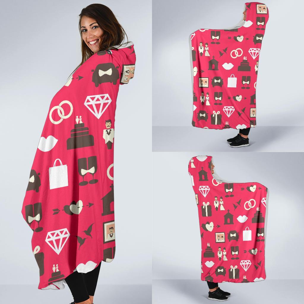 Wedding Pink Print Pattern Hooded Blanket-grizzshop