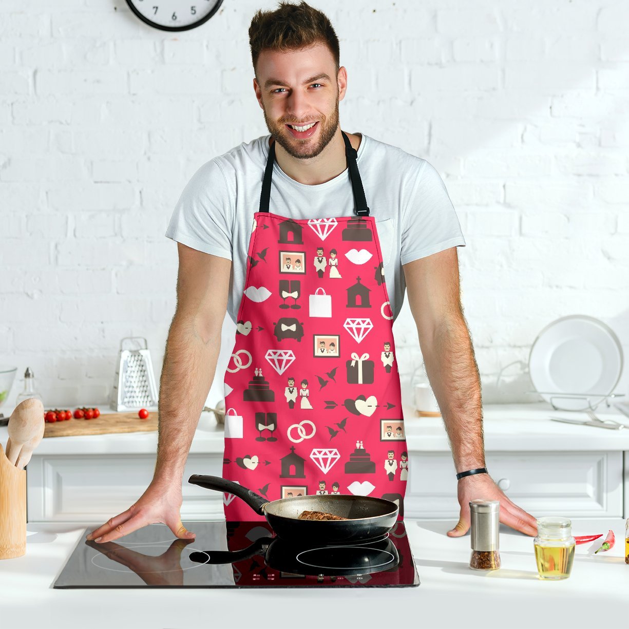 Wedding Pink Print Pattern Men's Apron-grizzshop
