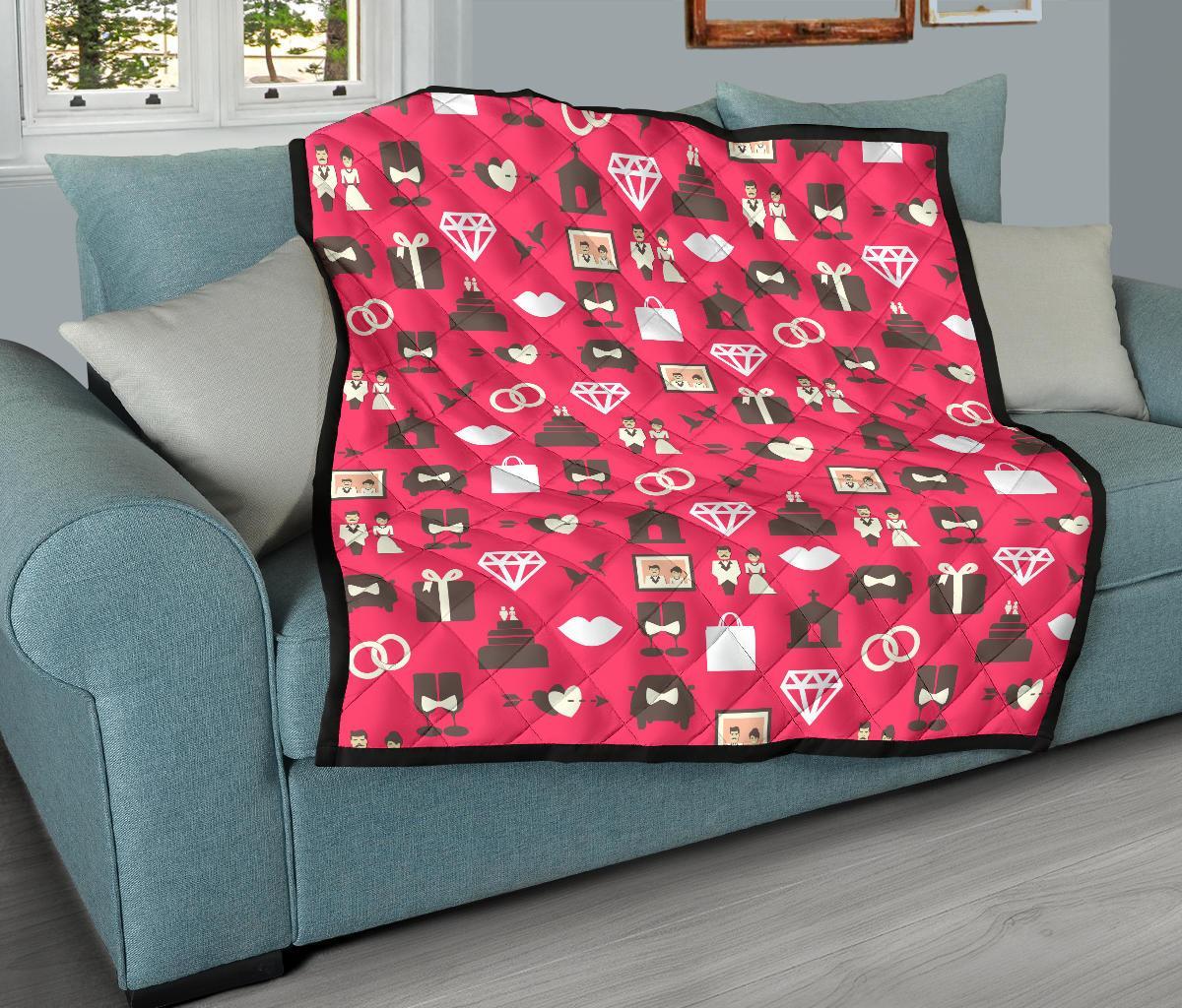 Wedding Pink Print Pattern Quilt-grizzshop