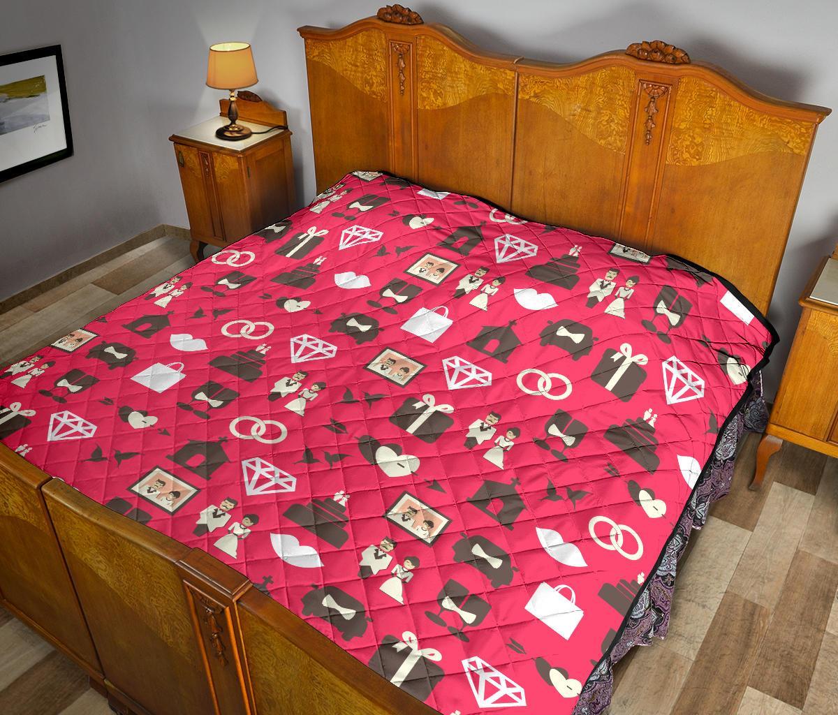 Wedding Pink Print Pattern Quilt-grizzshop