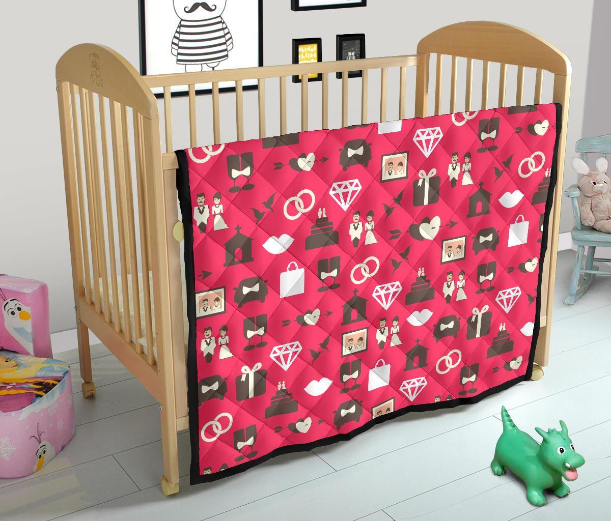 Wedding Pink Print Pattern Quilt-grizzshop