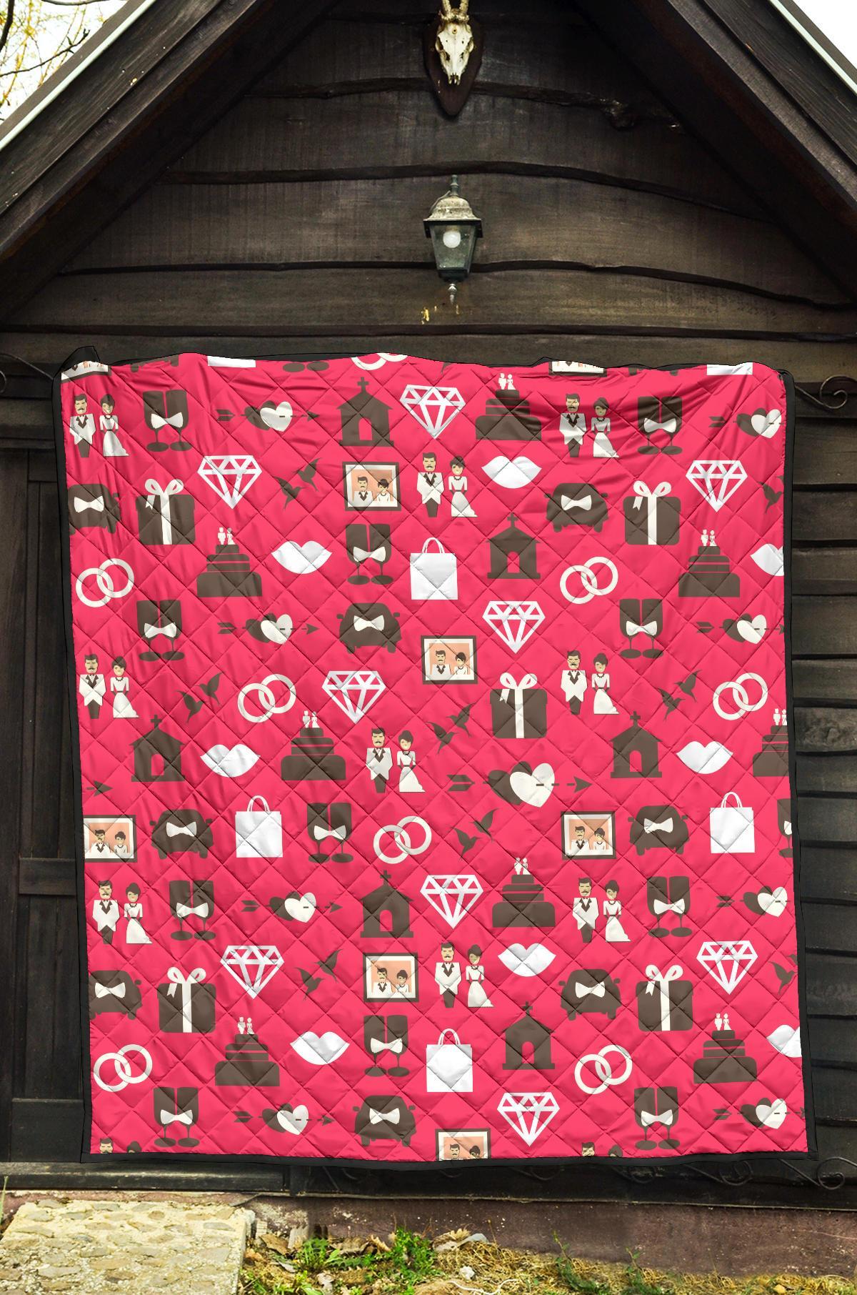 Wedding Pink Print Pattern Quilt-grizzshop