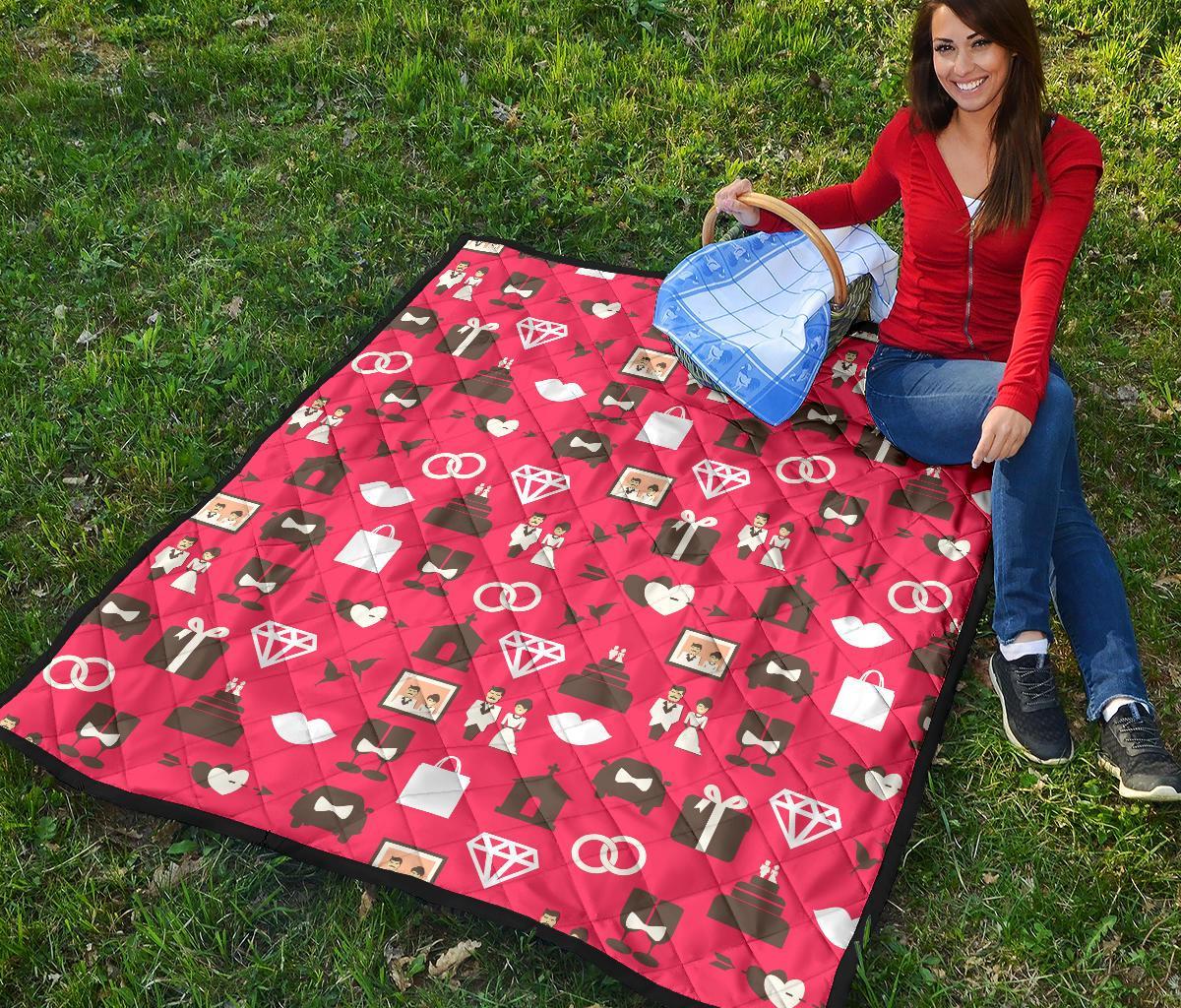 Wedding Pink Print Pattern Quilt-grizzshop