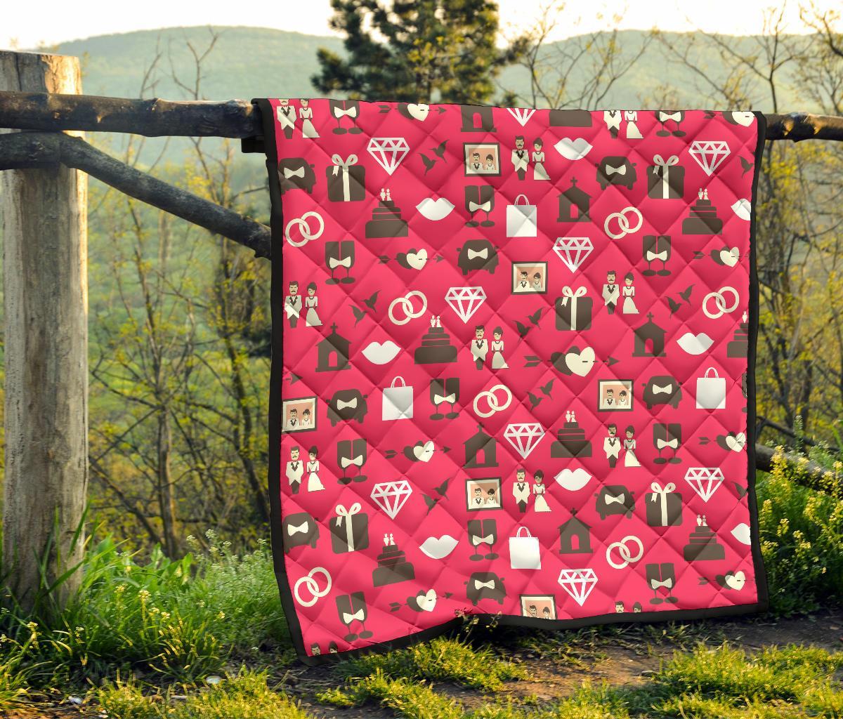Wedding Pink Print Pattern Quilt-grizzshop