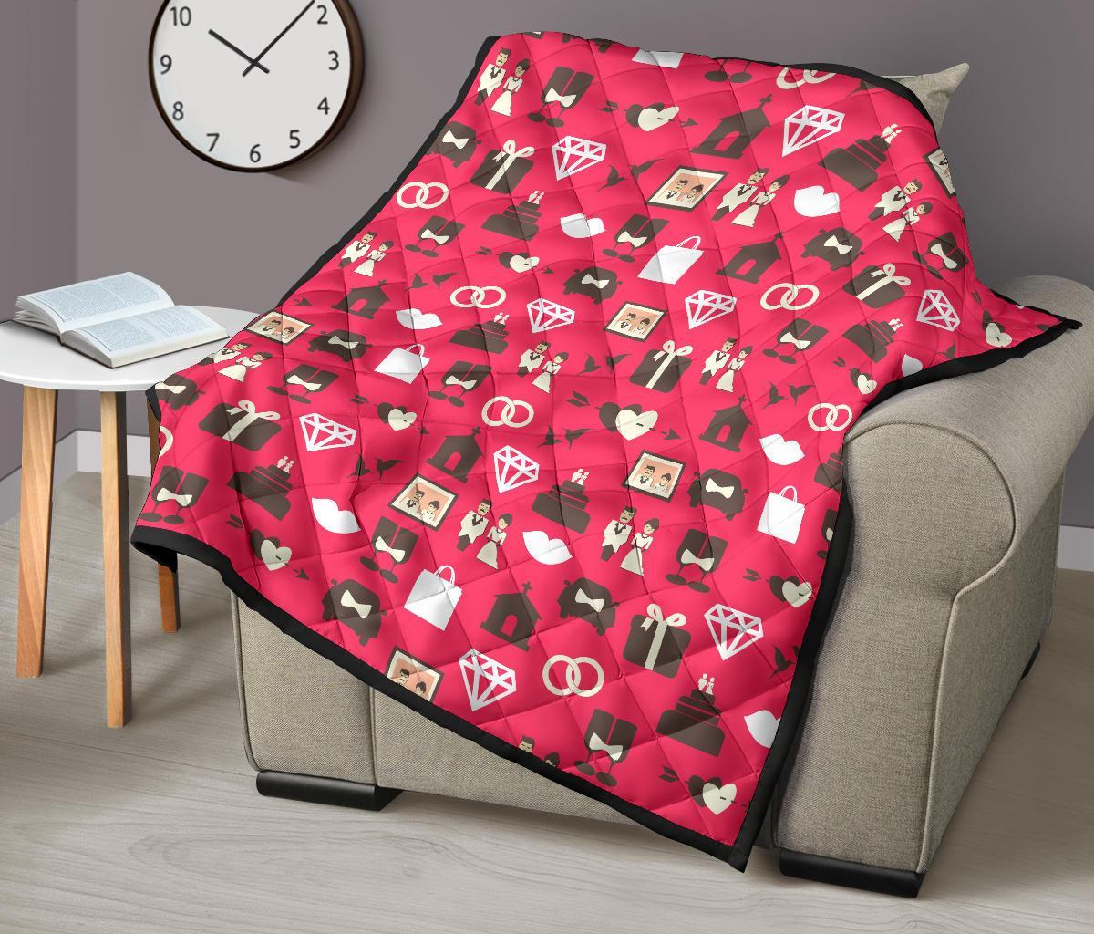 Wedding Pink Print Pattern Quilt-grizzshop