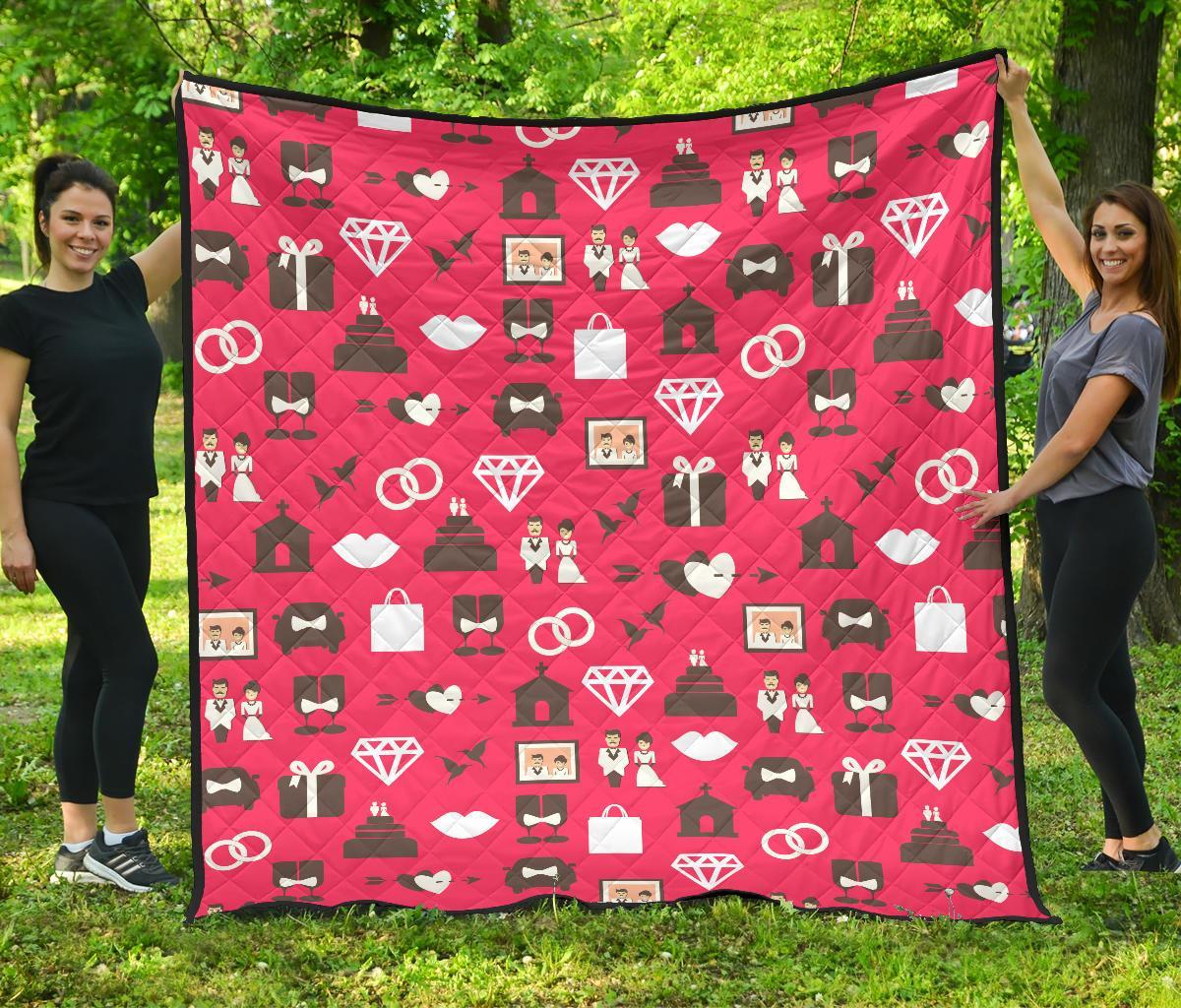Wedding Pink Print Pattern Quilt-grizzshop