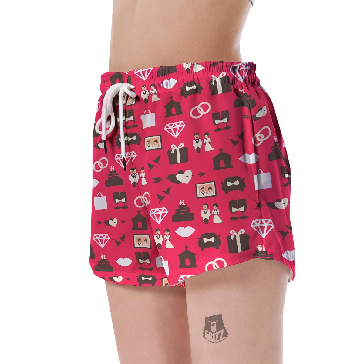 Wedding Pink Print Pattern Women's Shorts-grizzshop