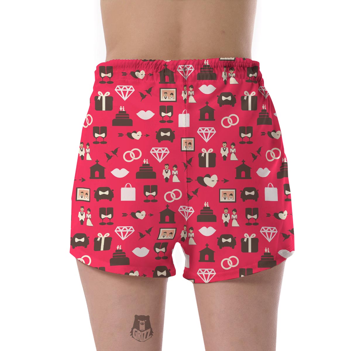 Wedding Pink Print Pattern Women's Shorts-grizzshop