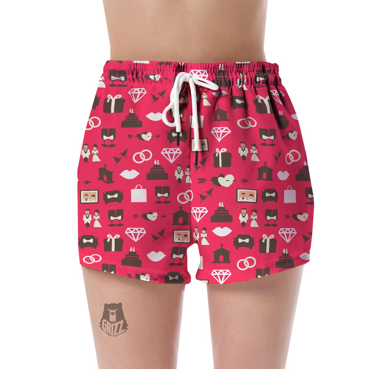 Wedding Pink Print Pattern Women's Shorts-grizzshop