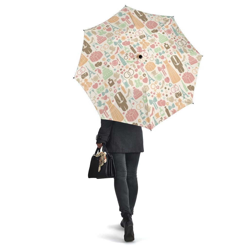Wedding Print Pattern Automatic Foldable Umbrella-grizzshop