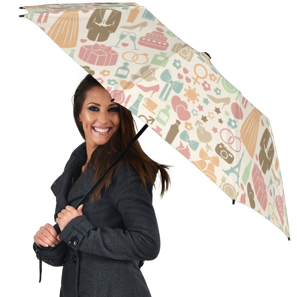 Wedding Print Pattern Automatic Foldable Umbrella-grizzshop