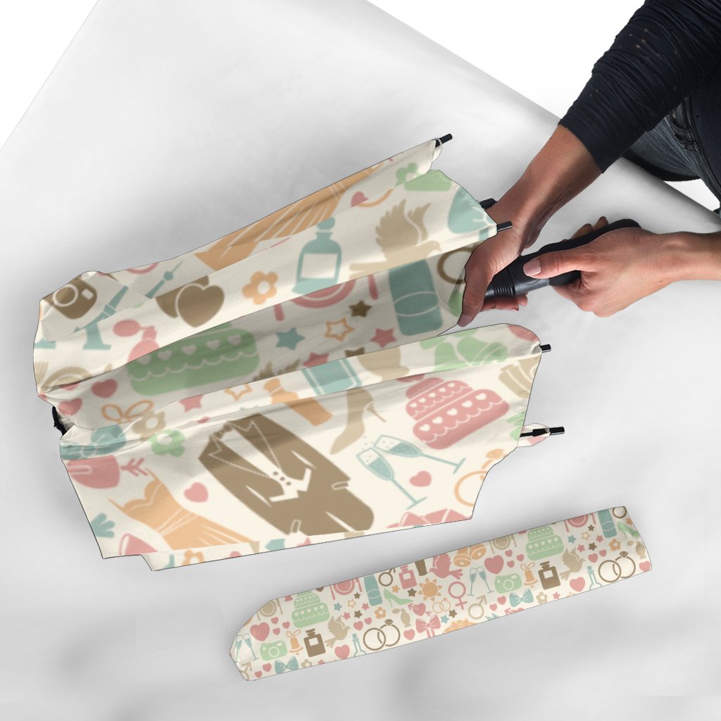 Wedding Print Pattern Automatic Foldable Umbrella-grizzshop