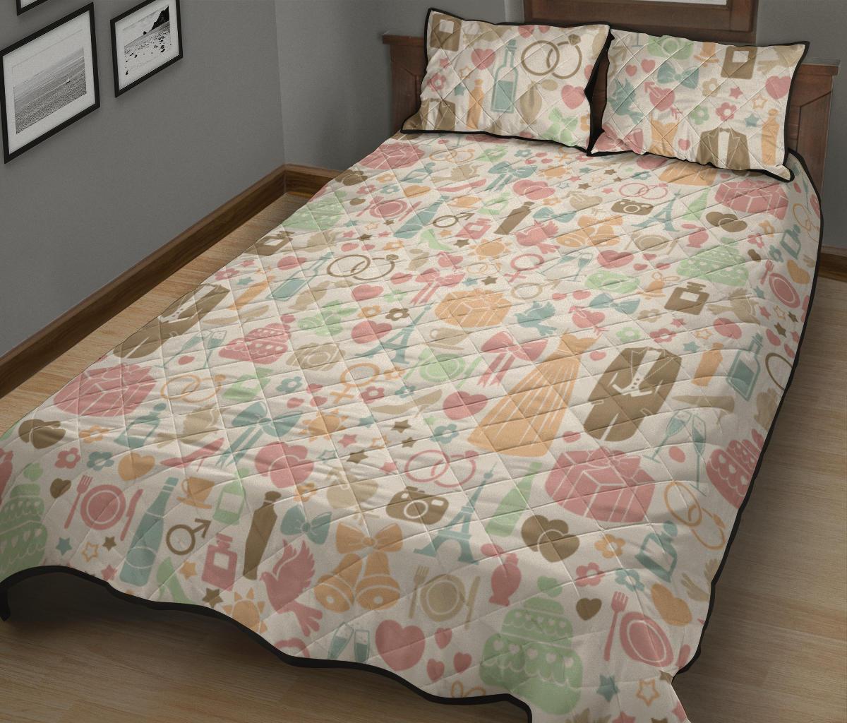 Wedding Print Pattern Bed Set Quilt-grizzshop