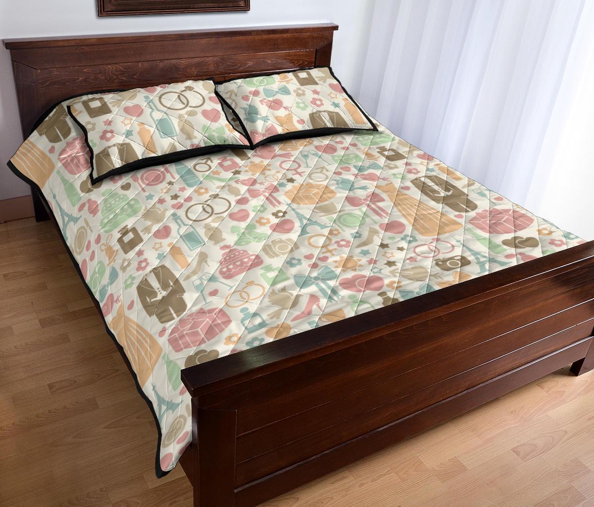 Wedding Print Pattern Bed Set Quilt-grizzshop
