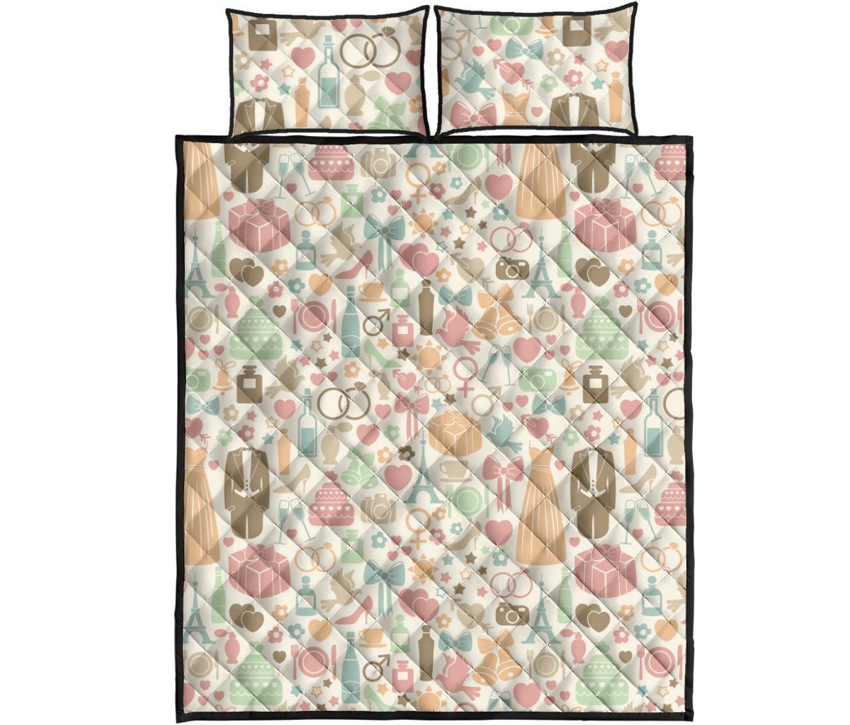Wedding Print Pattern Bed Set Quilt-grizzshop