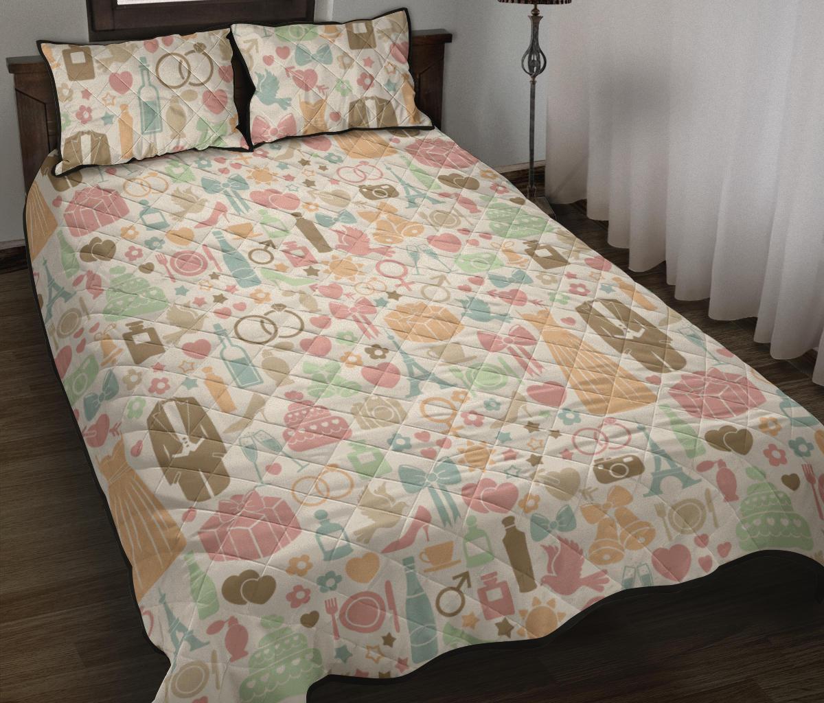 Wedding Print Pattern Bed Set Quilt-grizzshop