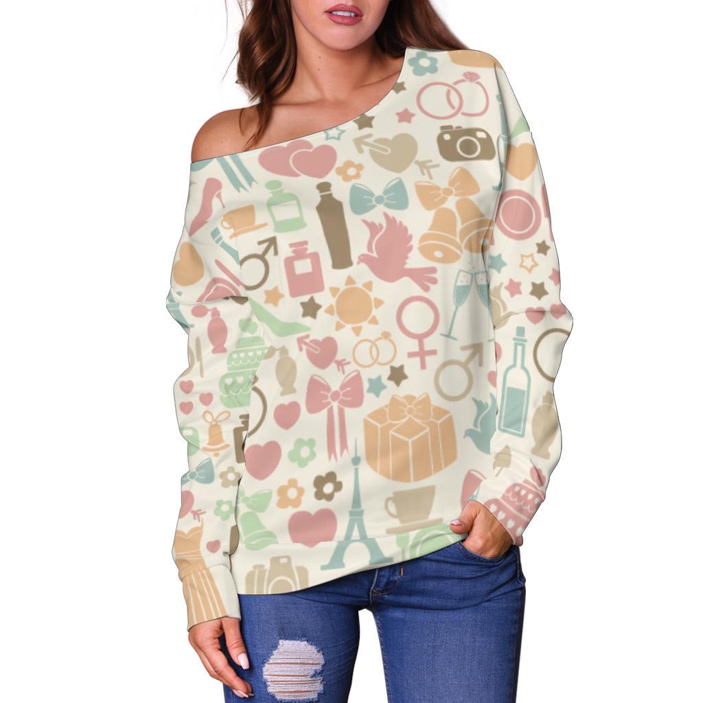 Wedding Print Pattern Women Off Shoulder Sweatshirt-grizzshop