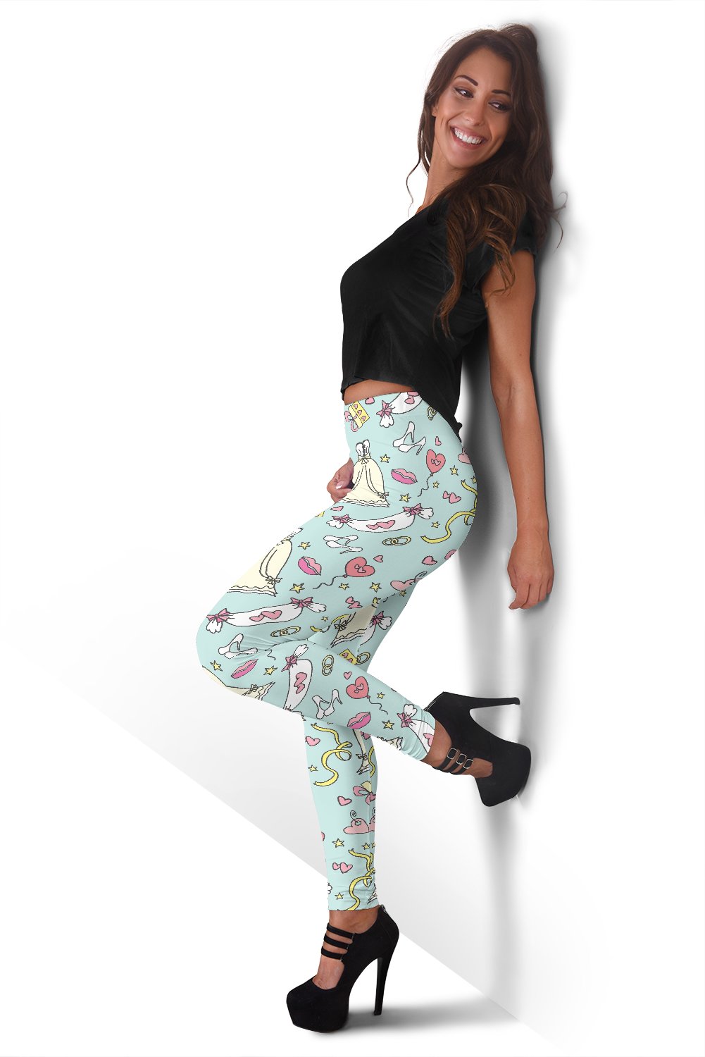 Wedding Pastel Pattern Print Women Leggings-grizzshop