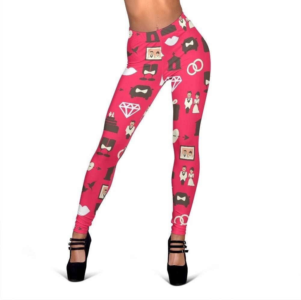 Wedding Pink Print Pattern Women Leggings-grizzshop