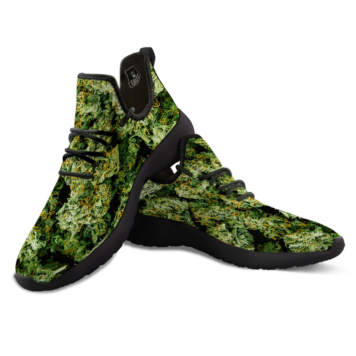 Weed Green Print Black Athletic Shoes-grizzshop