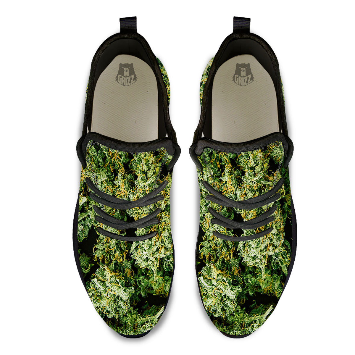 Weed Green Print Black Athletic Shoes-grizzshop