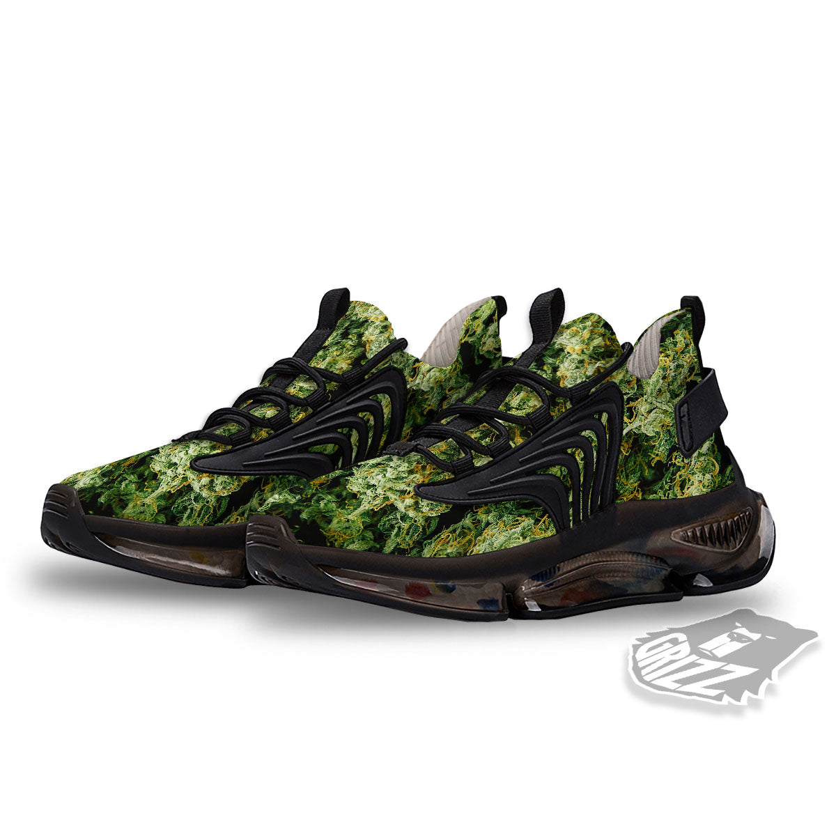 Weed Green Print Black Gym Shoes-grizzshop